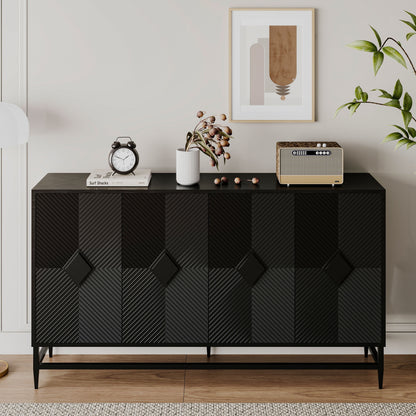 Accent Lacquered 4 Door Wooden Cabinet Sideboard Buffet Server Cabinet Storage Cabinet, For Living Room, Entryway, Hallway, Office, Kitchen And Dining Room - Matte Black