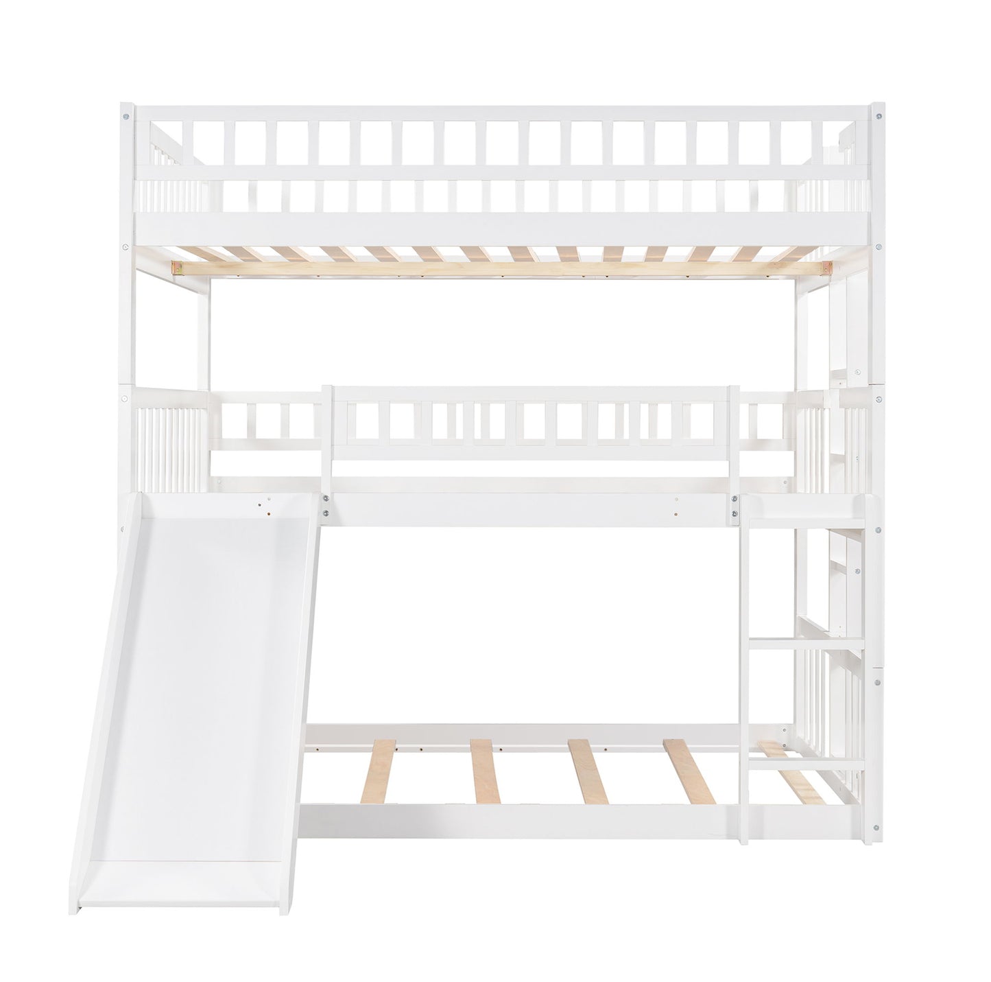 Triple Bed With Built-In Ladder And Slide, With Guardrails