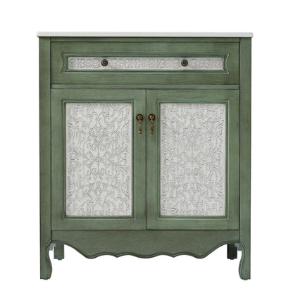 Bathroom Vanity With Rectangle Sink, Tip Out Tray - Antique Blue Green