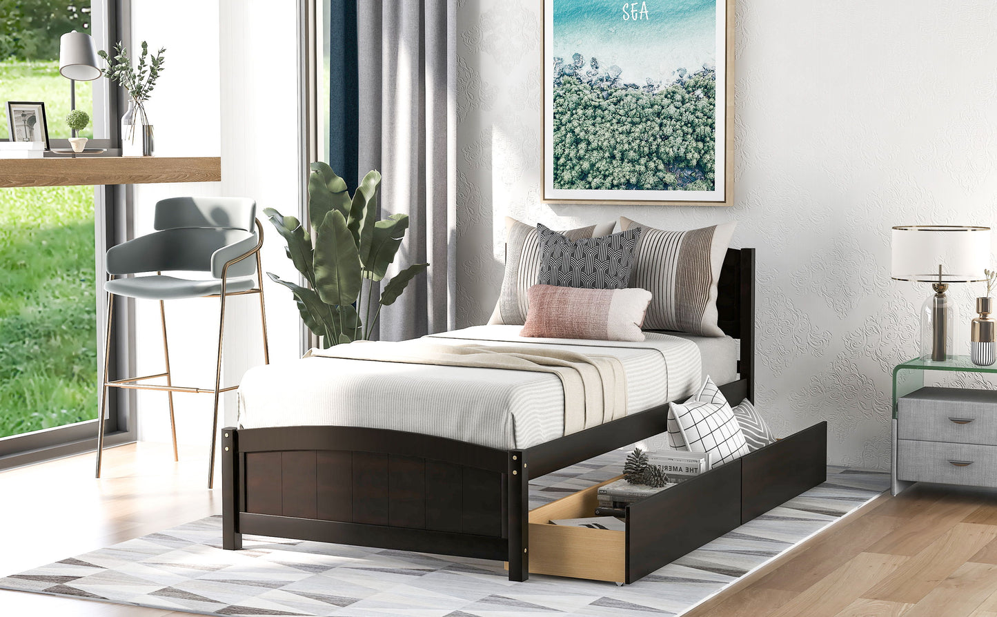 Twin Size Platform Bed With Two Drawers