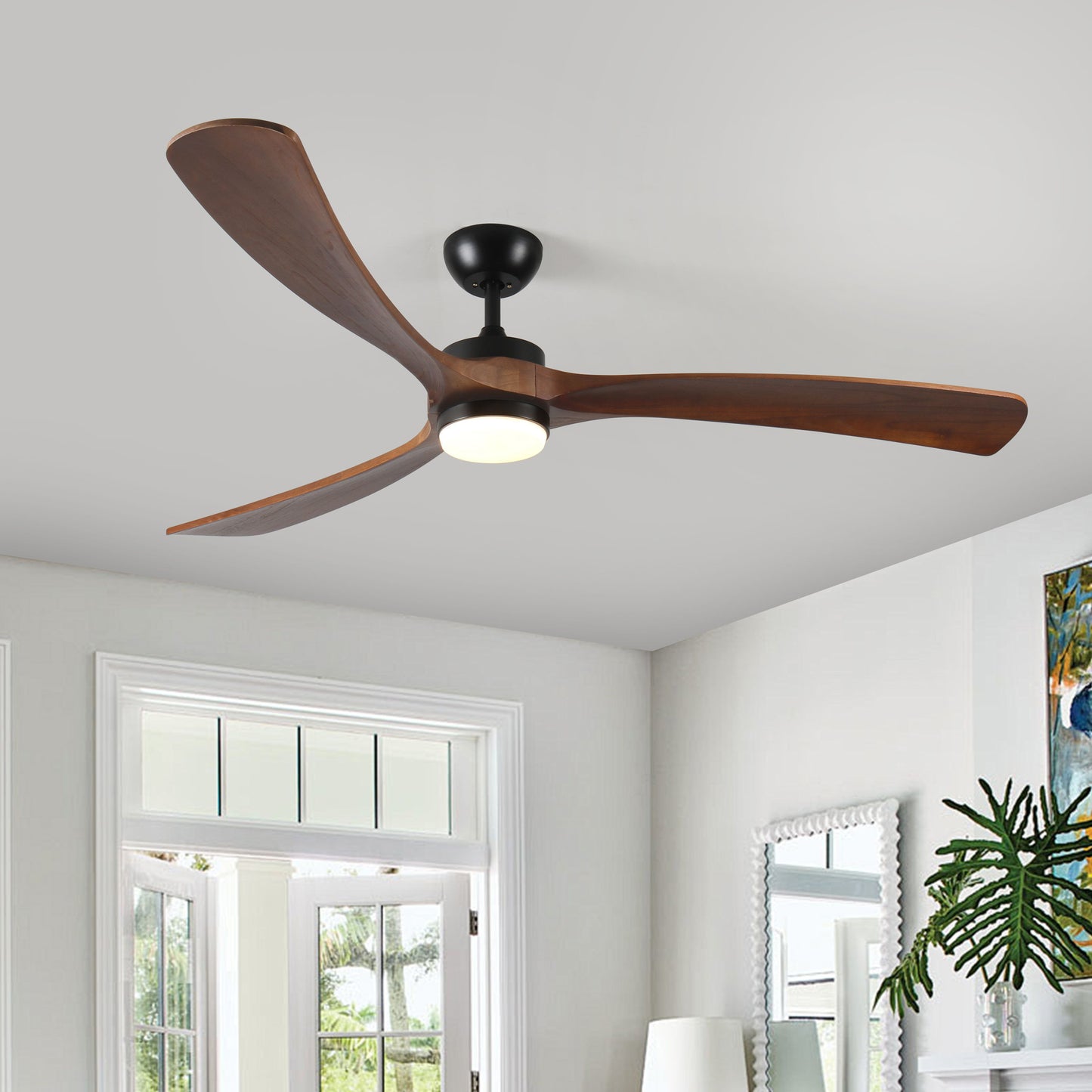 Solid Wood Ceiling Fan With Lights And Remote Control Indoor Outdoor Ceiling Fan 3 Wooden Blades Modern Ceiling Fan For Porch Living Room Bedroom