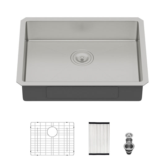 Ada-Compliant 23" Undermount Sink, Low Depth Single Bowl - Brushed Nickel