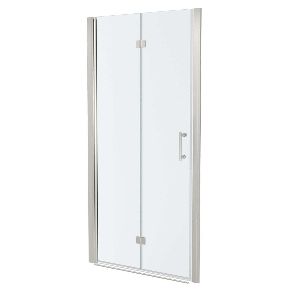Frameless Bi Fold Shower Door With Tempered Glass - Brushed Silver