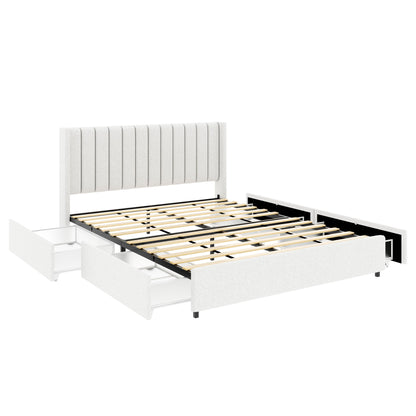 Anda - Boucle Upholstered Platform Bed With Patented Drawers Storage - Ivory