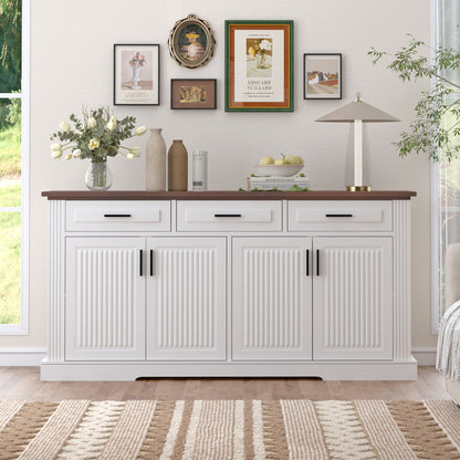Fluted Sideboard Buffet Cabinet With 4 Doors And 3 Drawers