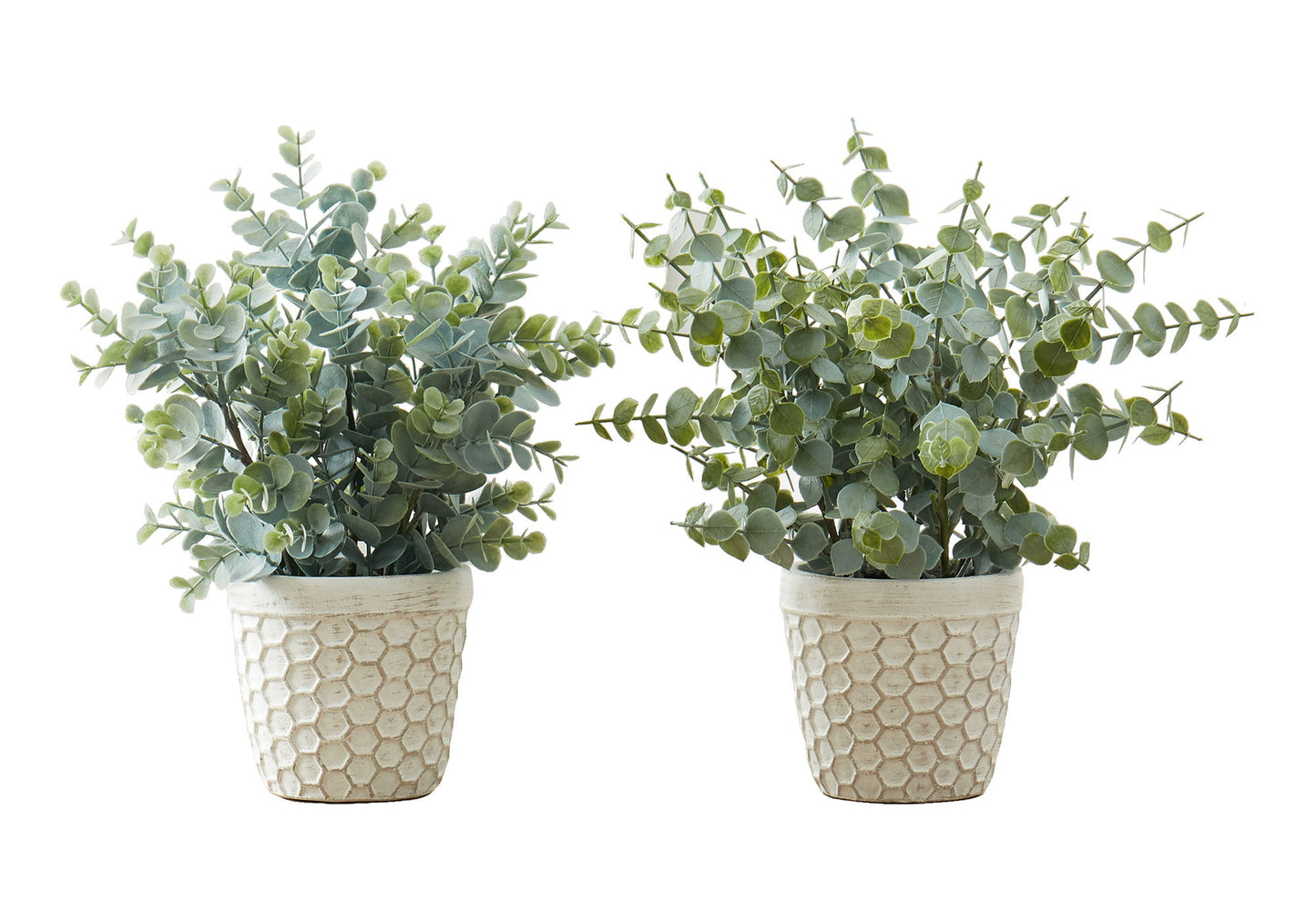 13" Tall, Artificial Plant, Eucalyptus Grass, Indoor, Faux, Fake, Table, Greenery, Potted, Decorative (Set of 2) - Green / White