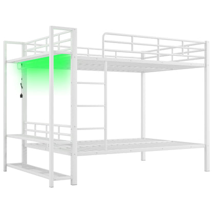 Bunk Bed With Storage Mesh Shelves, Clothes Hooks, LED Light