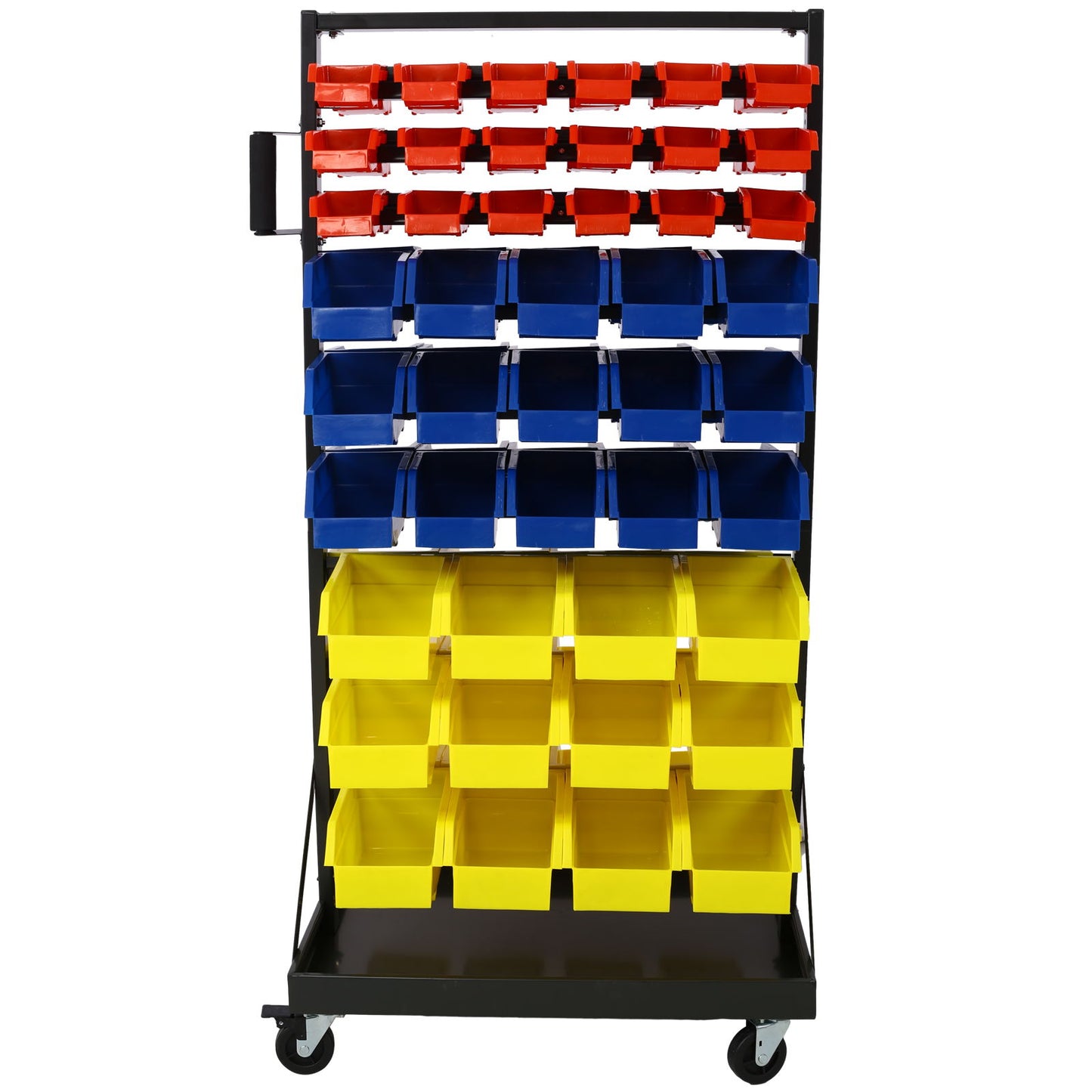 90 Parts Bin Shelving Storage Organizer With Locking Wheels For Shop Garage And Home - Black / Yellow