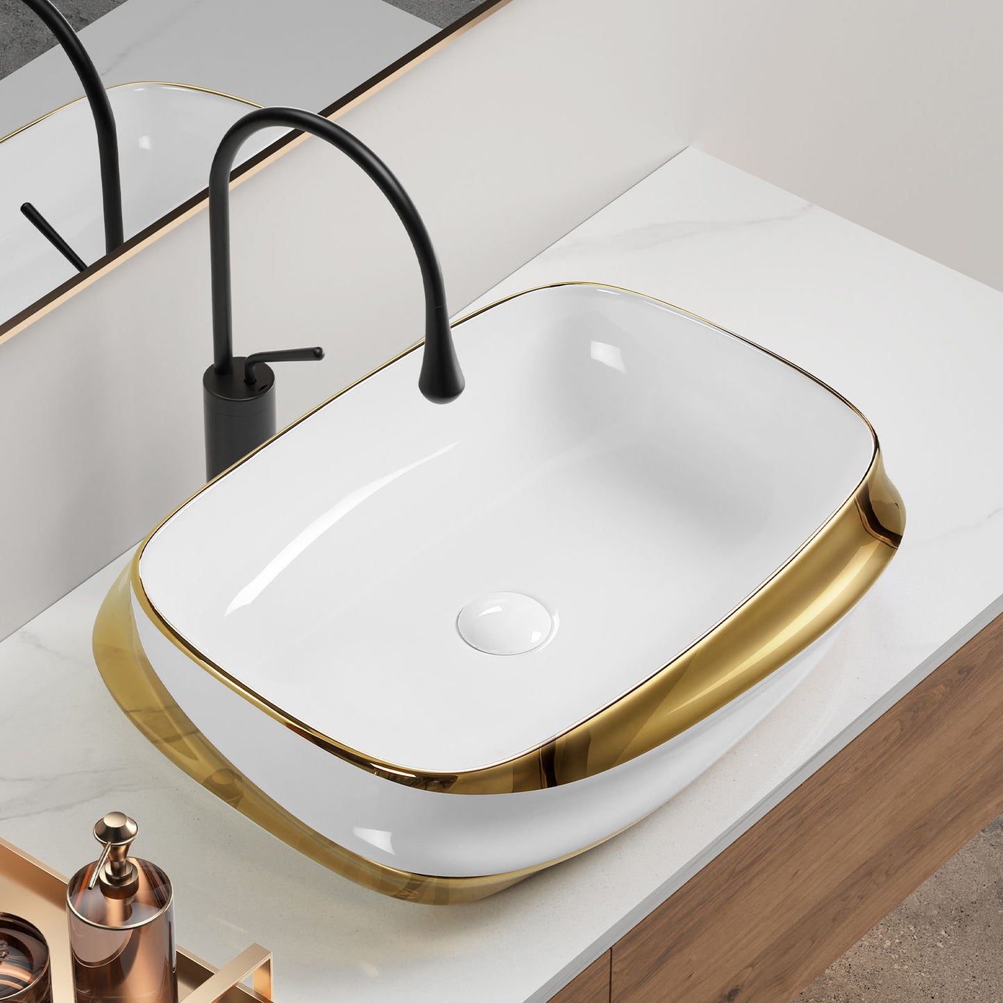 Vessel Sink, Above Counter Vanity Basin For Bathrooms - Gold / White / Milk White