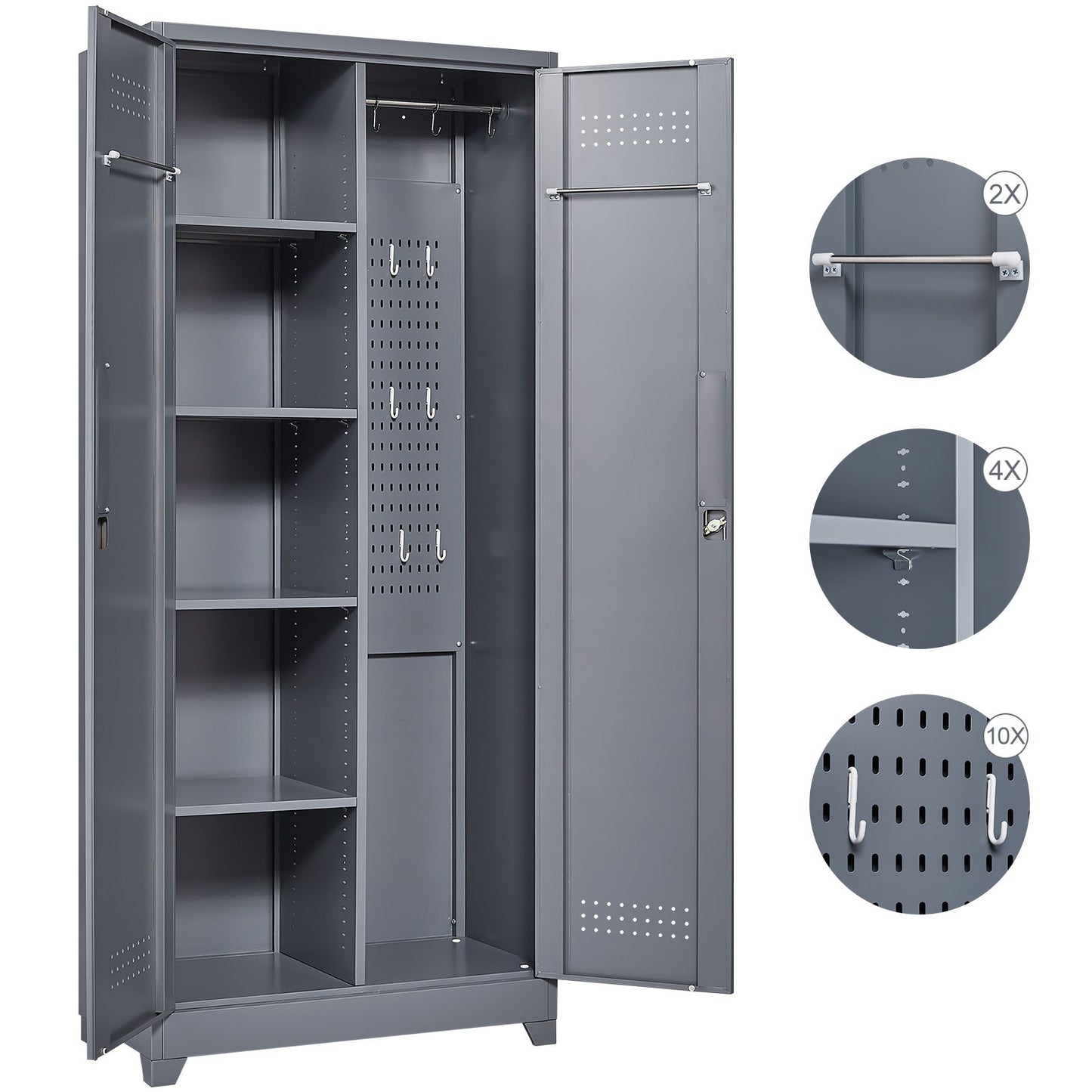 Metal Storage Cabinets, Cleaning Tool Cabinet With Locking Door, Tall Broom Tool Organizer And Storage, Large Storage Cabinet For Kitchen