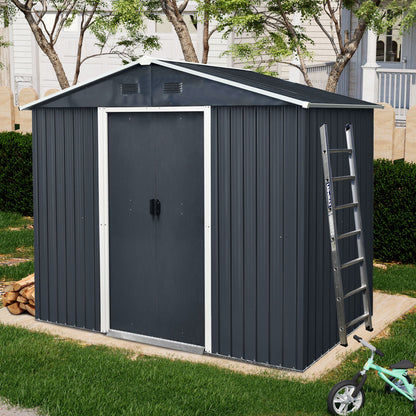 Outdoor Metal Storage Shed With Sliding Door And Foundation For Backyard, Patio, Lawn