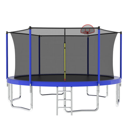 14Ft For Kids Children With Safety Enclosure Net Outdoor Backyards Large Recreational Trampoline - Blue