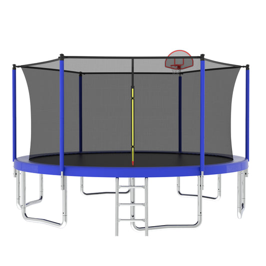 14Ft For Kids Children With Safety Enclosure Net Outdoor Backyards Large Recreational Trampoline - Blue