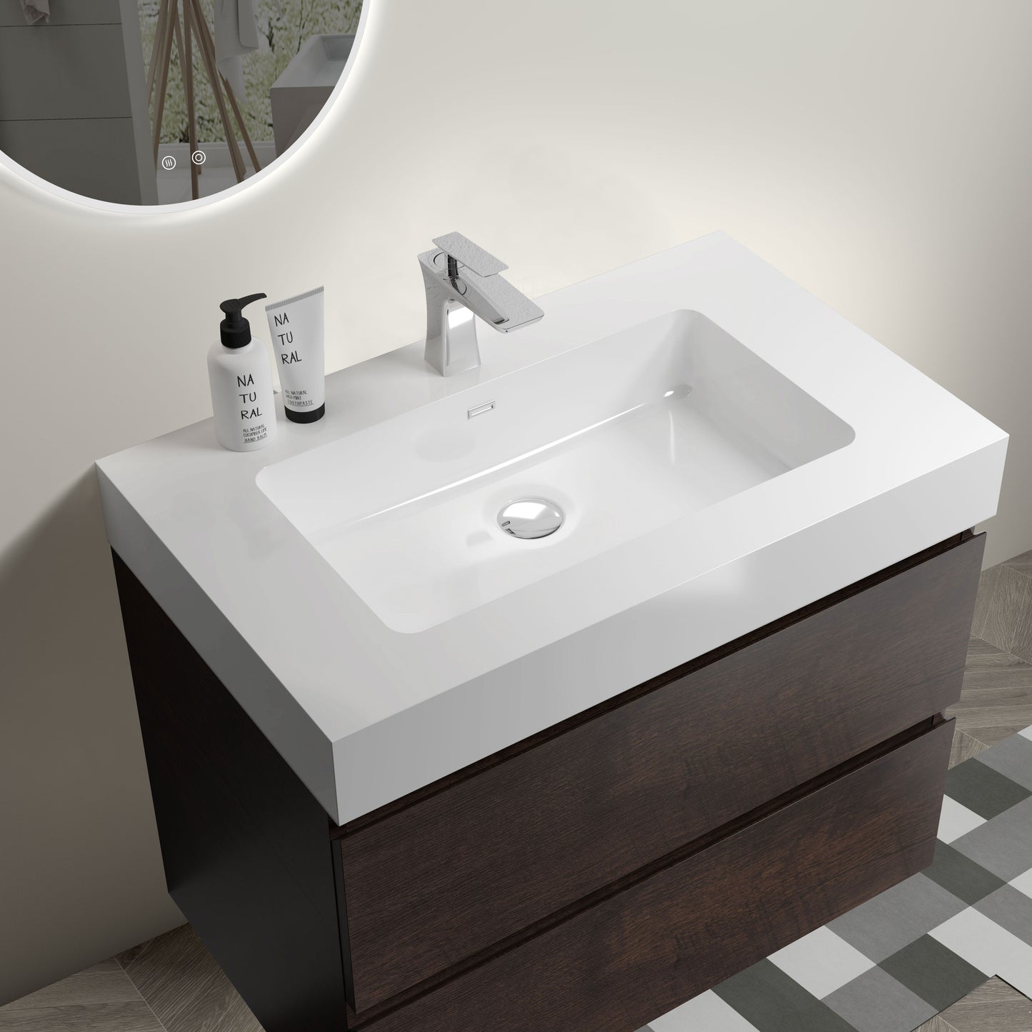 Alice - Bathroom Vanity Wall Mounted With Sink, Large Storage Floating Bathroom Vanity For Modern Bathroom, One-Piece Sink Basin Without Drain And Faucet