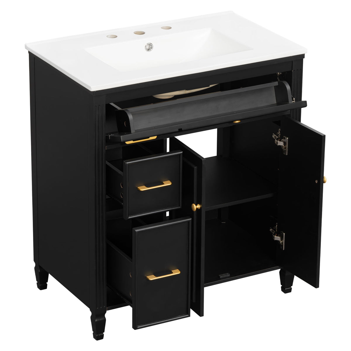 Freestanding Bathroom Vanity With Sink, Soft Close Door, Tip Out Drawer