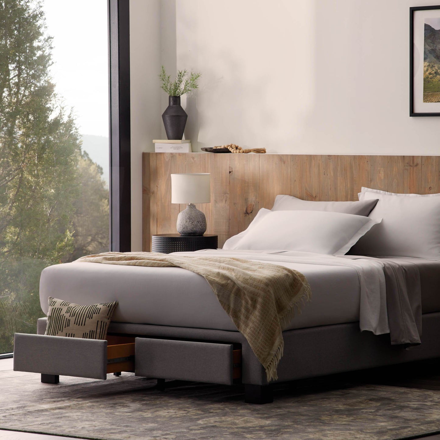 Duncan - Queen Platform Bed Base - Stone