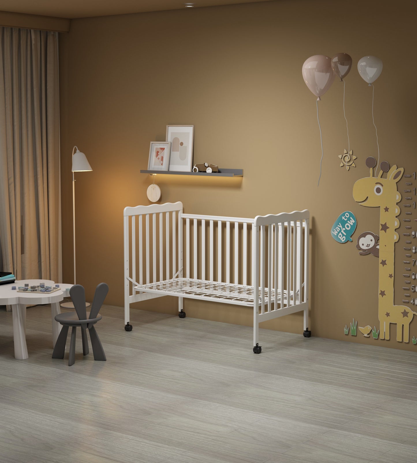 Crib 3 In 1 Convertible, Made Of Sustainable Pinewood, Non Toxic Finish, Comes With Locking Wheels, Wooden Nursery Furniture