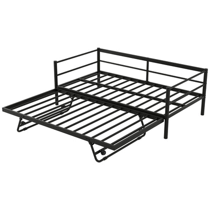 Industrial Metal Daybed With Adjustable Pop Up Trundle And LED Strip