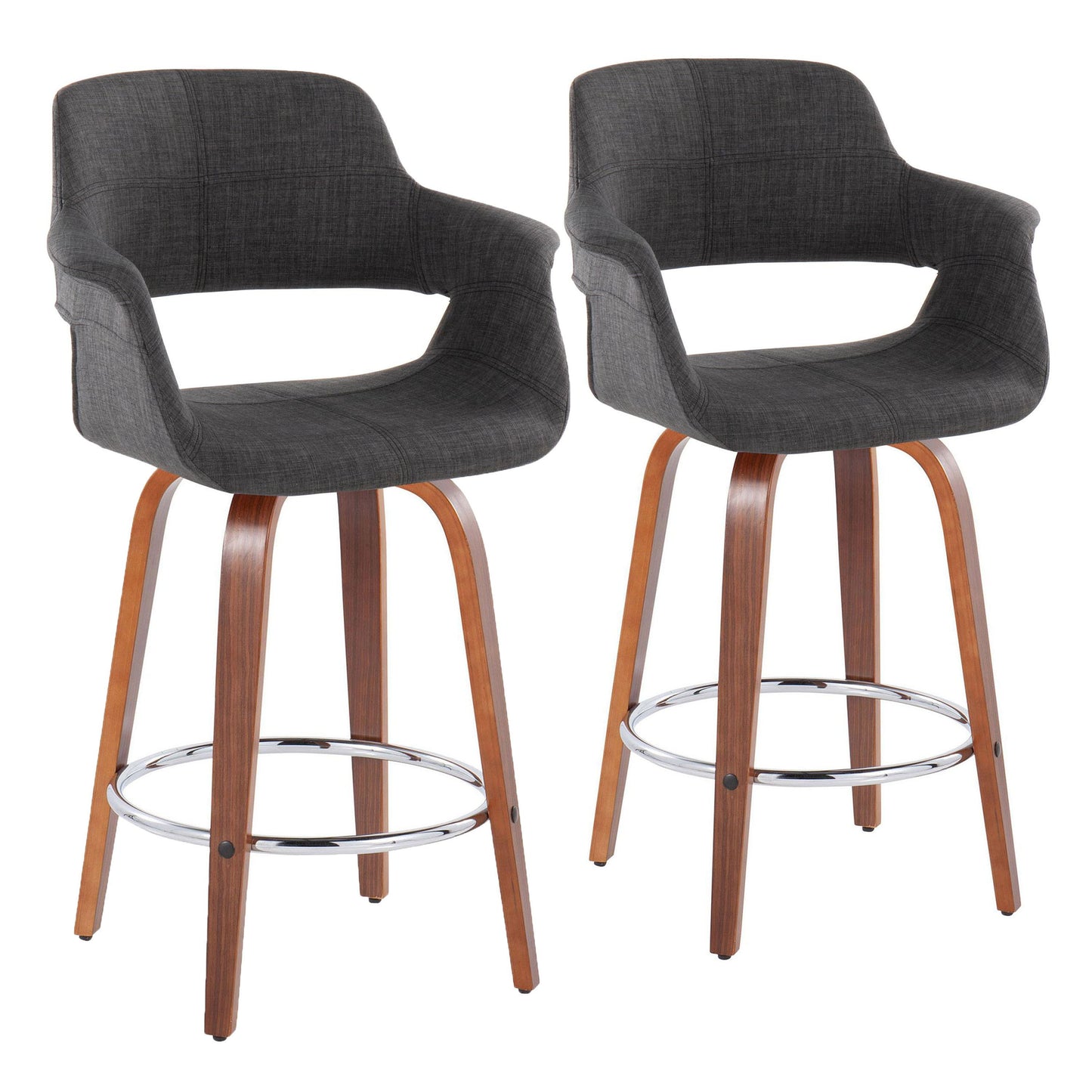 Vintage Flair - Mid-Century Modern Fixed Height Counter Stool With Swivel With Round Footrest (Set of 2)