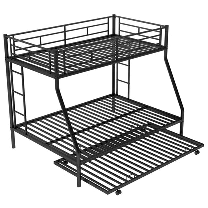 Bunk Bed With Steel Frame And Trundle, 2 Side Ladders