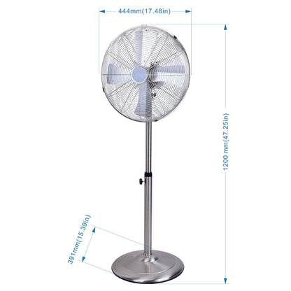 Stand Fan, 4 Blades, Rotary Knob Switch, Oscillation Function, Tilting Angle - Chrome