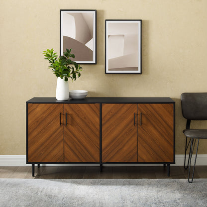 Mid-Century Modern Faux Bookmatch Door Buffet - Acorn / Solid Black