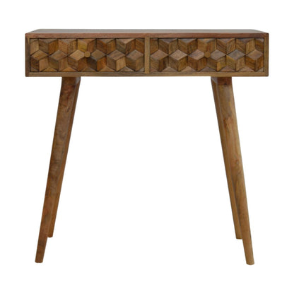 Cube Carved Console Table - Light Brown
