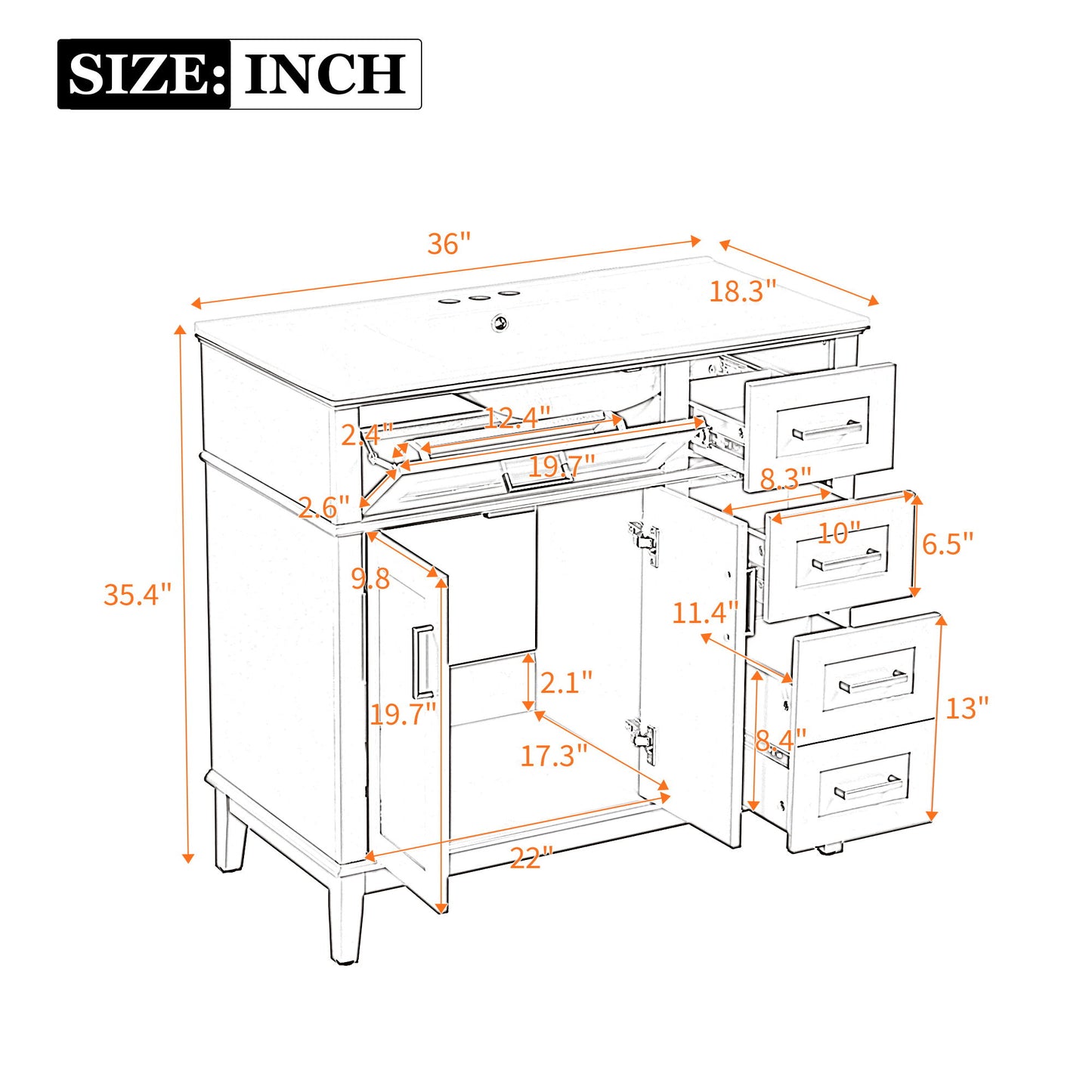 Modern Bathroom Vanity With Sink, Soft Close Doors, 4 Storage Drawers