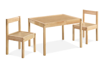 Della - 3 Piece Solid Wood Kids Table & Two Chair Set - Natural