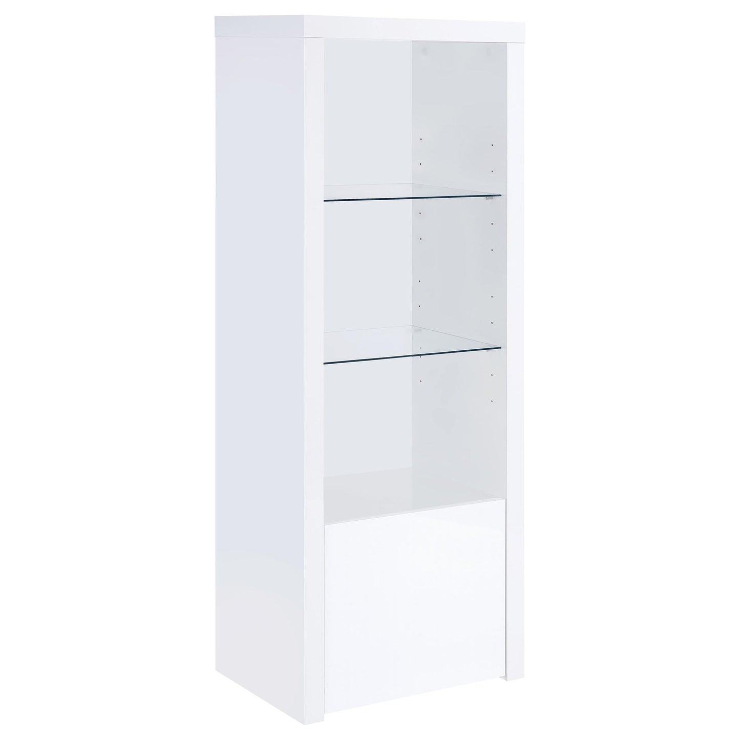 Lance - 3 Shelf Media Tower With Shelves And Hidden Cabinet - Gloss White