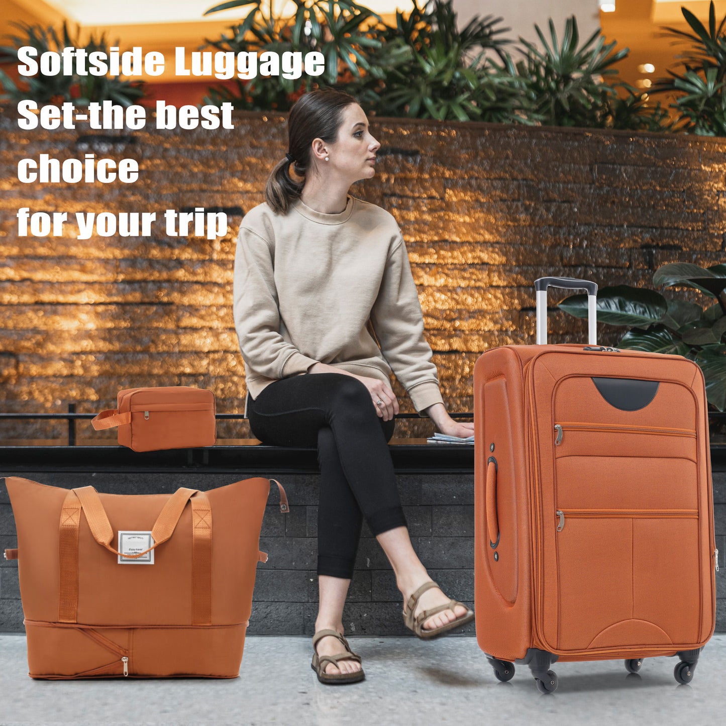 Softside Luggage Expandable Set With Duffel Bag Upright Spinner