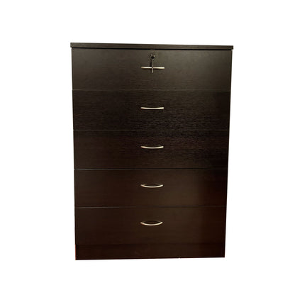 5 Drawer Chest Metal Handles Locking Top Drawer Metal Glide Rails Melamine Laminate