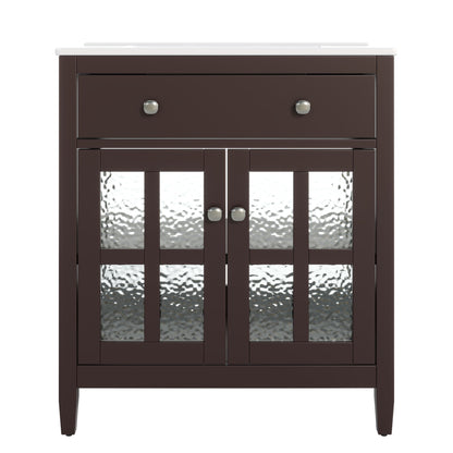 Bathroom Vanity With Ceramic Sink, Adjustable Shelf & Tip Out Tray