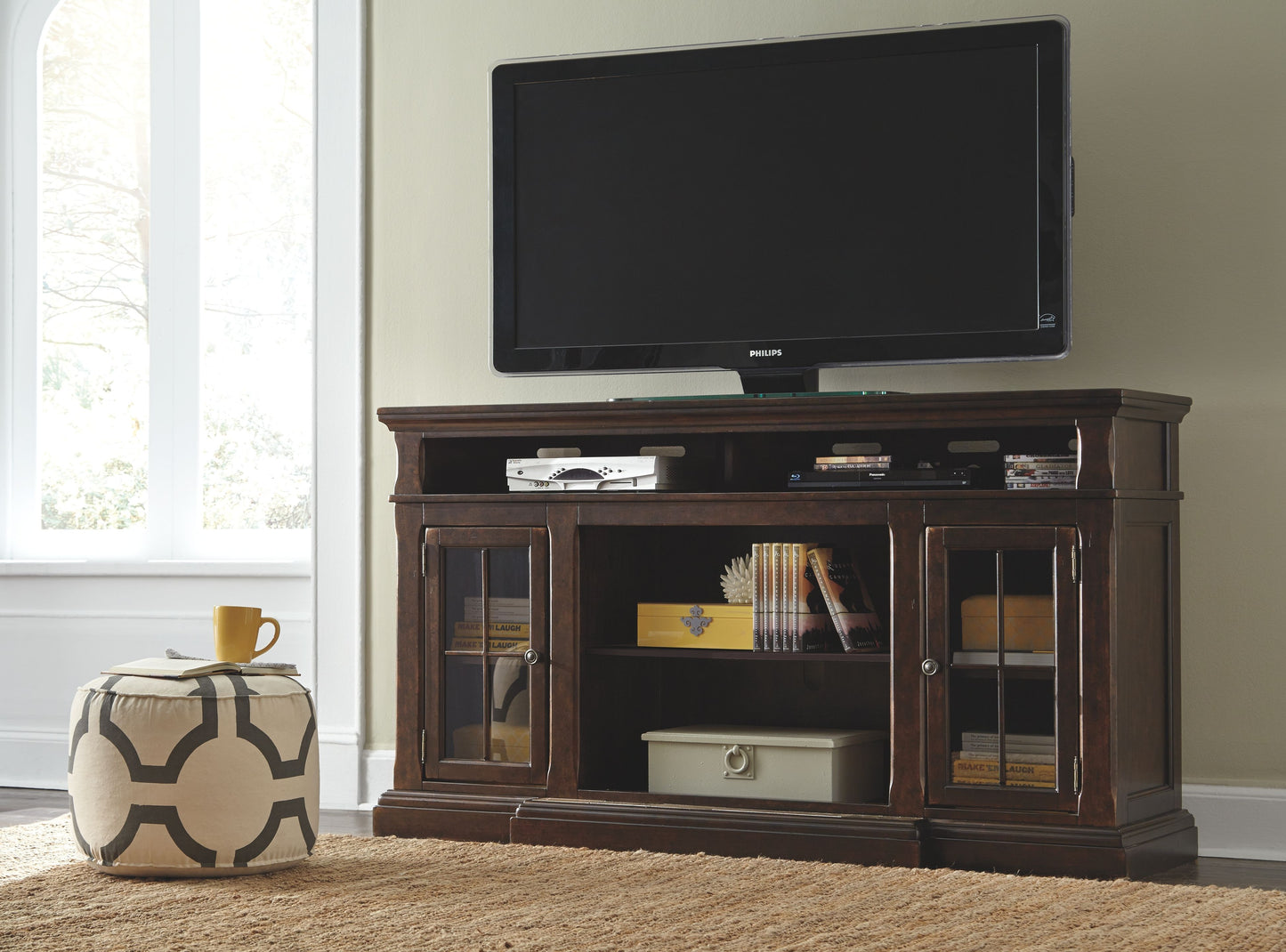 Roddinton - Dark Brown - 2 Pc. - 74" TV Stand with Electric Infrared Fireplace Insert