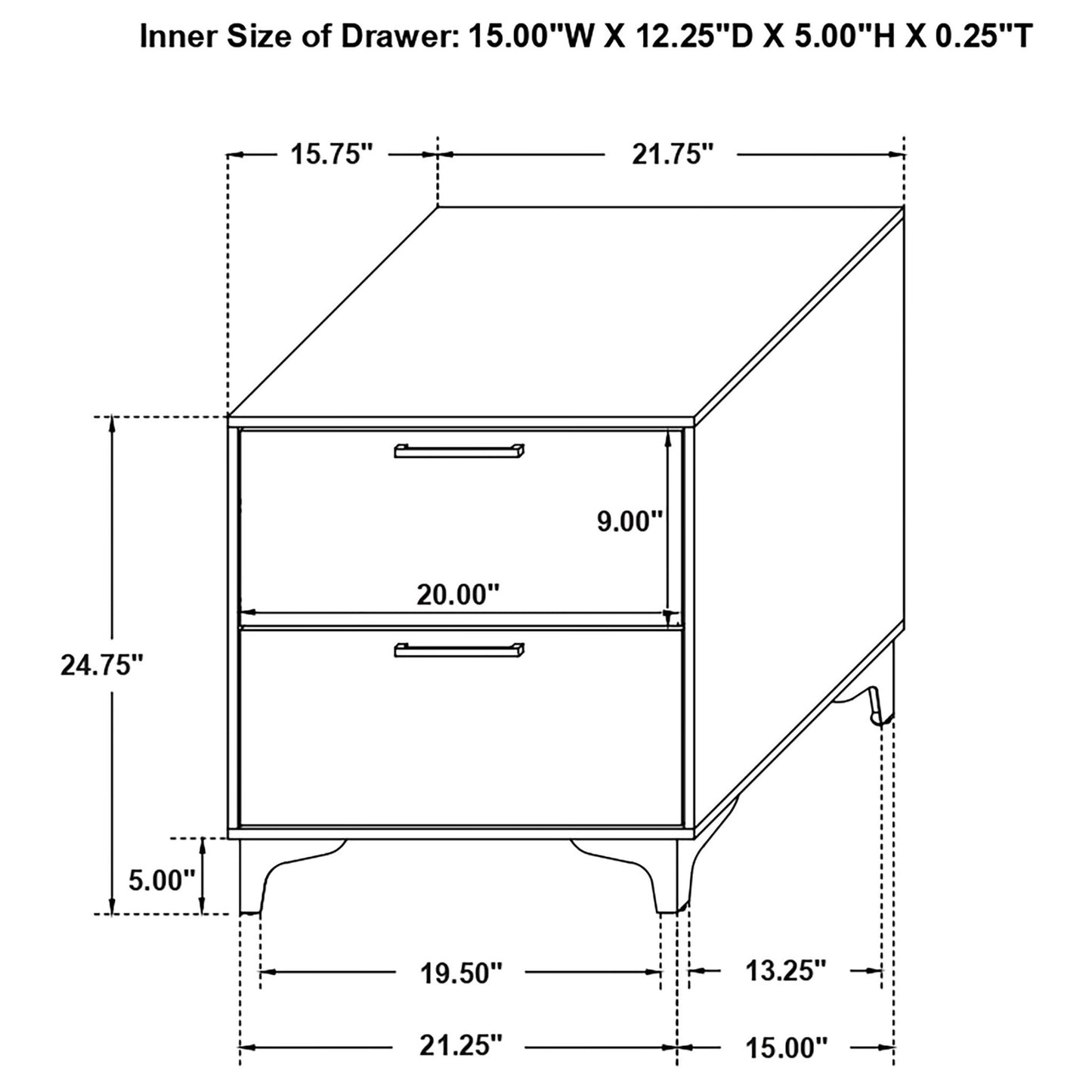 Karena - 2 Drawer Rectangular Nightstand - White