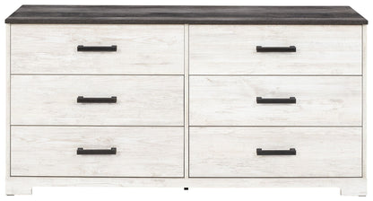 Shawburn - White / Black / Gray - Six Drawer Dresser - Pewter-tone pulls