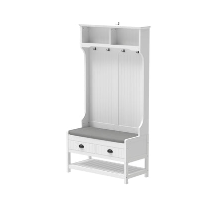 Modern 3 In 1 Hallway Hall Tree With Storage Drawers, Coat Rack, Shoe Rack Bench And Cushion