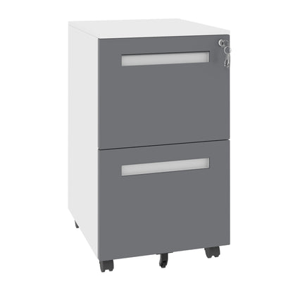 2-Drawer Mobile File Cabinet With Lock,On 360° Wheels, Holds A4/Letter/Legal Files - White