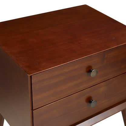 Mid-Century Modern Double Drawer Nightstand - Walnut