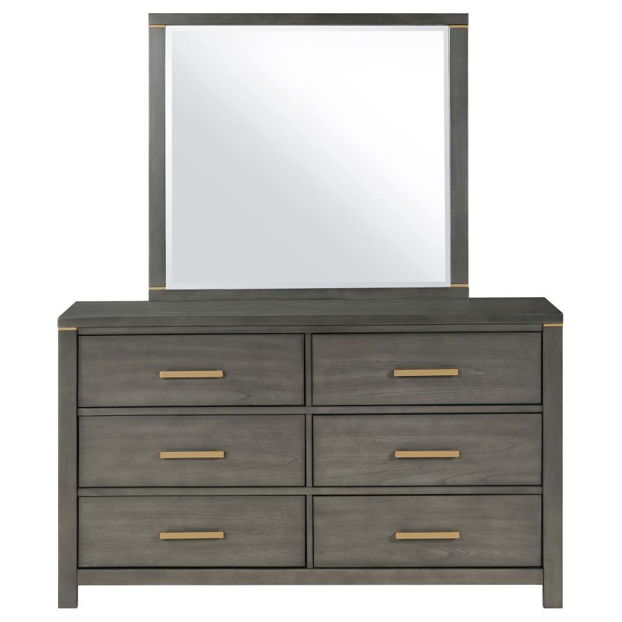 Kieran - 6-Drawer Dresser With Mirror - Gray