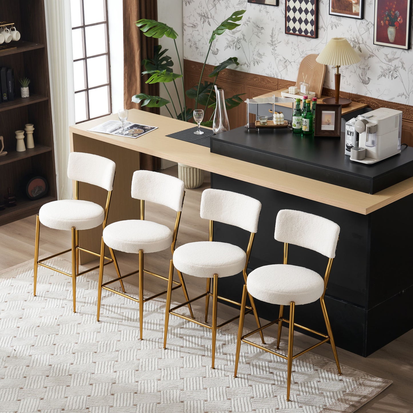 Modern Teddy Fabric Upholstered Bar Stools