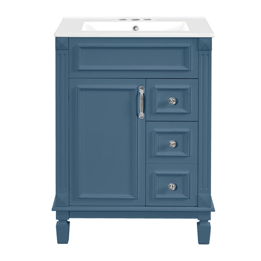 Bathroom Vanity With Ceramic Sink, Compact Cabinet With 2 Drawers And Adjustable Shelf - Blue