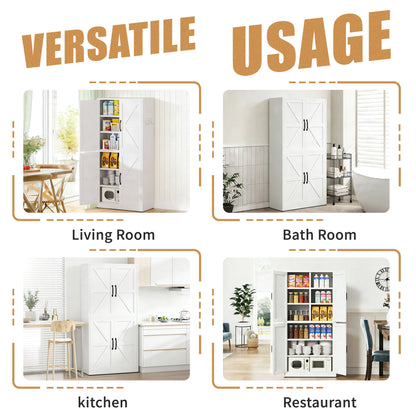 Kitchen Pantry Cabinet With Adjustable Shelves, Heavy Duty Storage - White