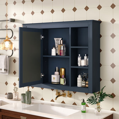 Wall Mounted Medicine Cabinet With Mirror, Storage Cabinet Featuring 6 Open Shelves And Adjustable Interior