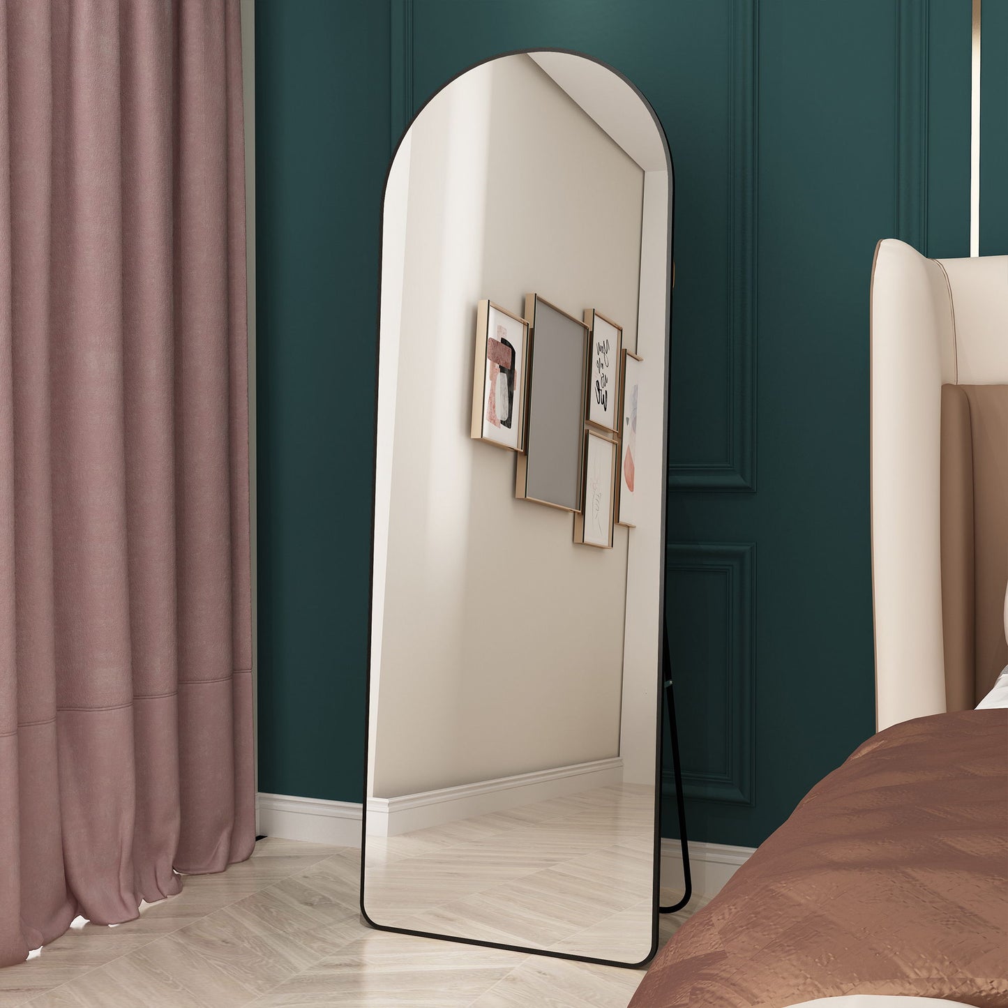 Modern Aluminum Alloy Metal Frame Arched Floor Mirror