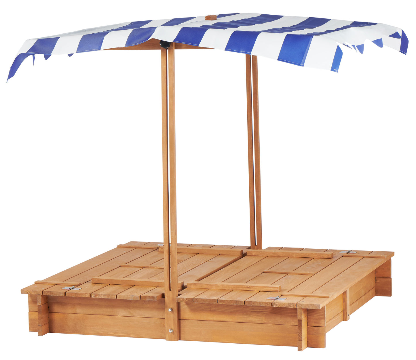 Kids Sandbox With Adjustable Cover, Sand Box With 2 Foldable Bench Seats, Outdoor Sandpit For Backyard Play - Light Brown