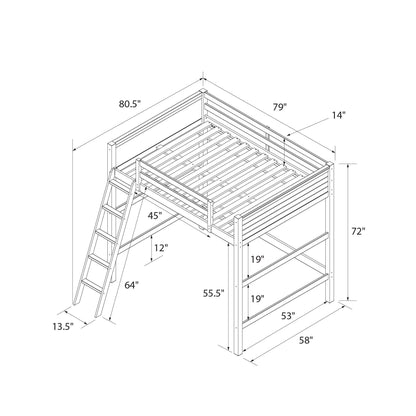 Denver - Full Size Loft Bed, Spacious Under Bed Space, Ladder & Guardrails - Gray