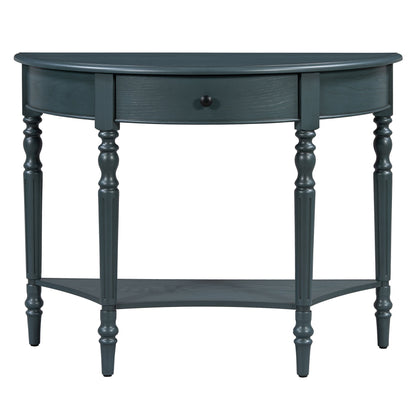 Half Moon Console Table With Drawer & Shelf