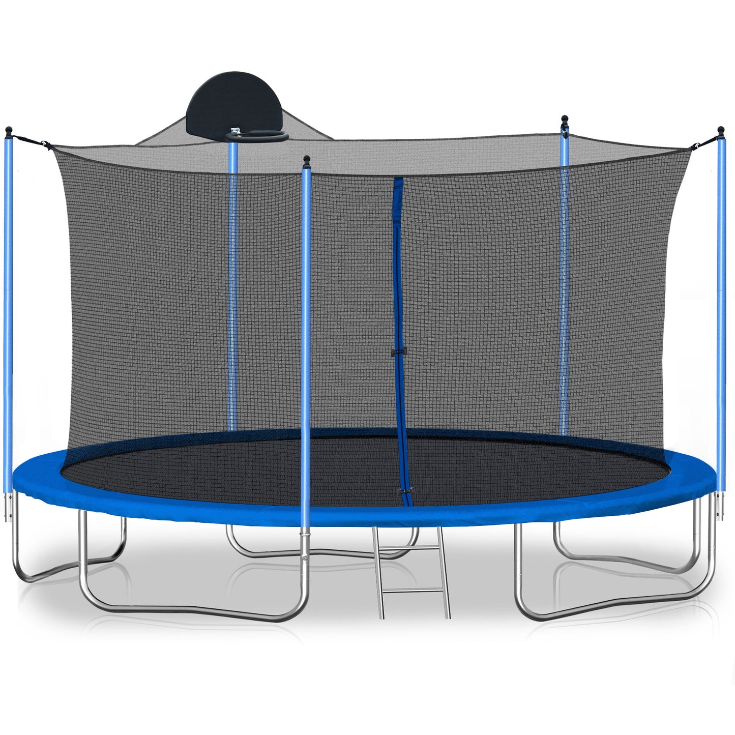 12Ft Trampoline For Adults & Kids With Basketball Hoop, Outdoor Trampolines With Ladder And Safety Enclosure Net For Kids And Adults - Blue