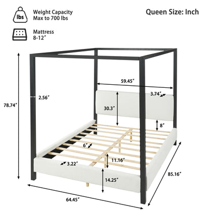 Queen Canopy Bed With Upholstery - White / Black